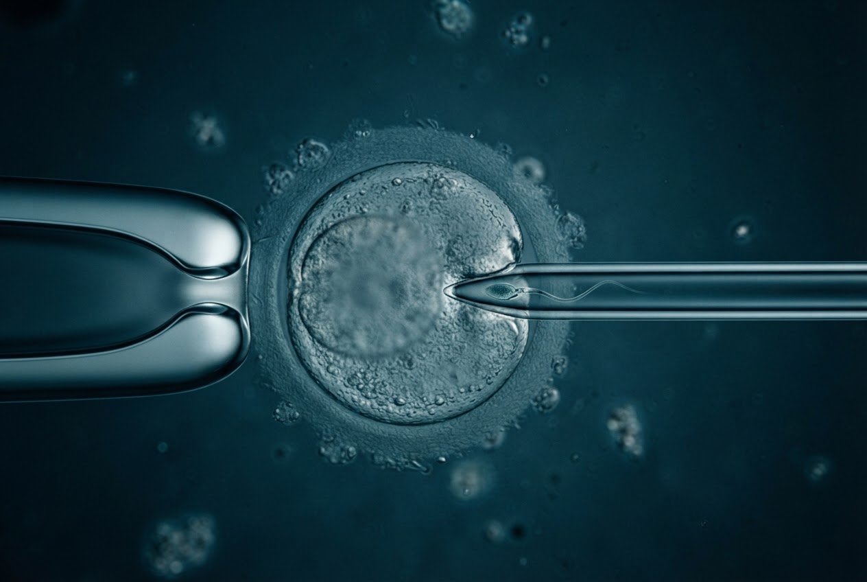 Mikroenjeksiyon (ICSI) işlemi — mikroskop görüntüsü